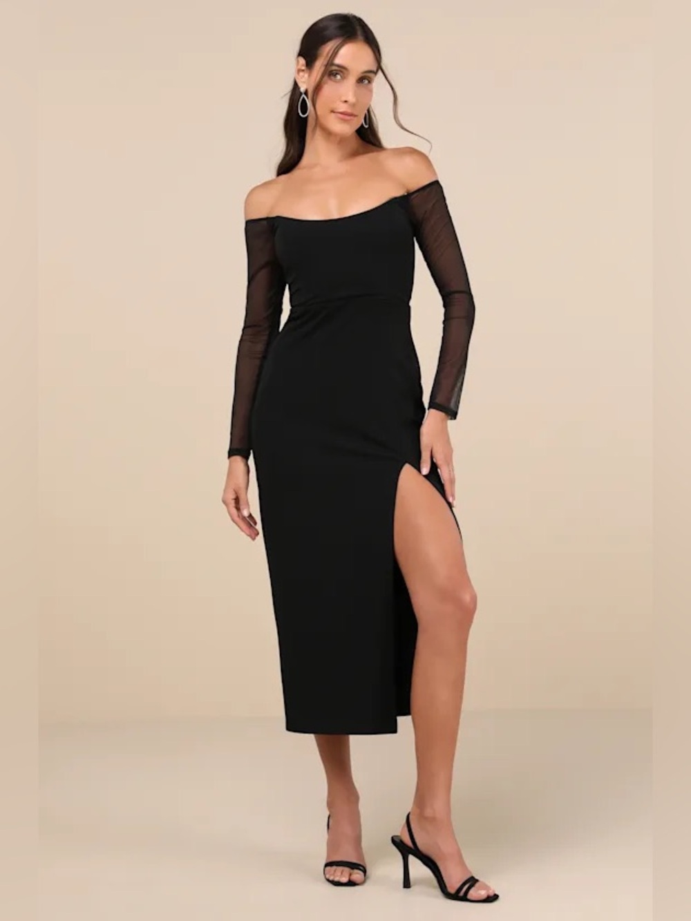 *NWT* Lulus Classy Demeanor Black Off-the-Shoulder Midi Dress Size L Color Black